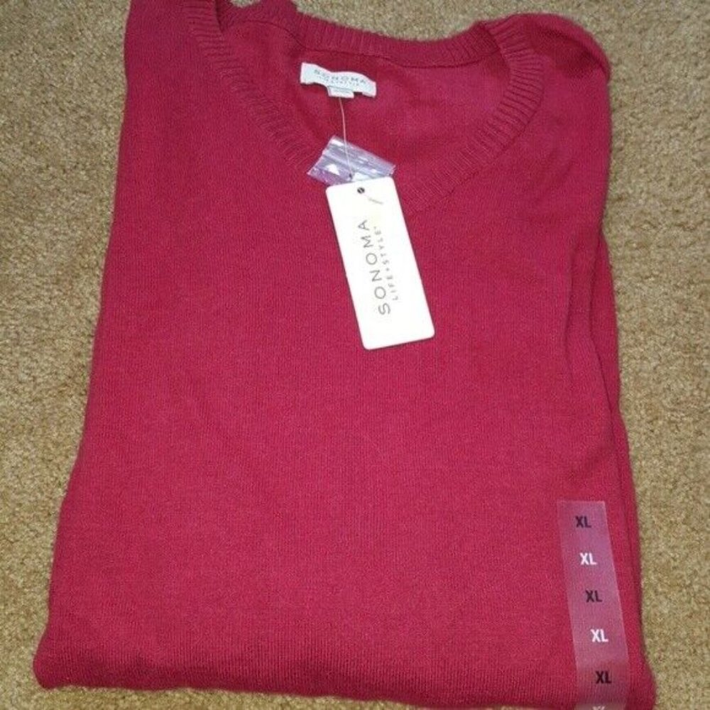 SONOMA Mens XL cherry sweater v neck NWT G2